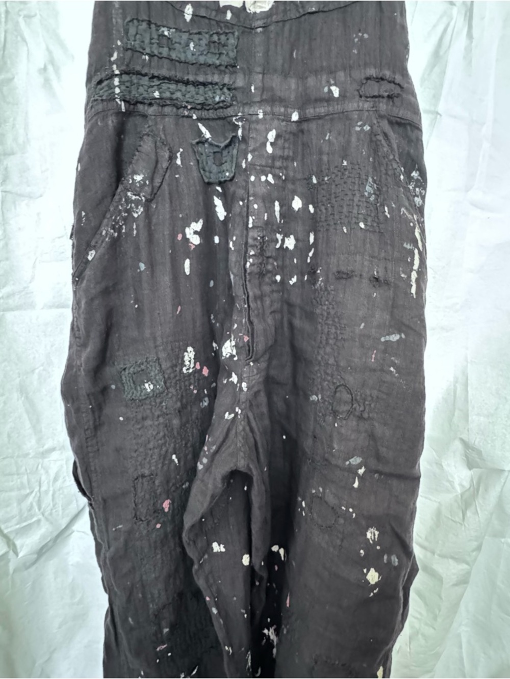Magnolia Pearl Black Overalls with 'PEACE' Graphic and White Paint Splatter - Picture 3 of 16